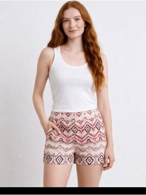 Ann Taylor Red and Cream Patterned Bermuda Shorts